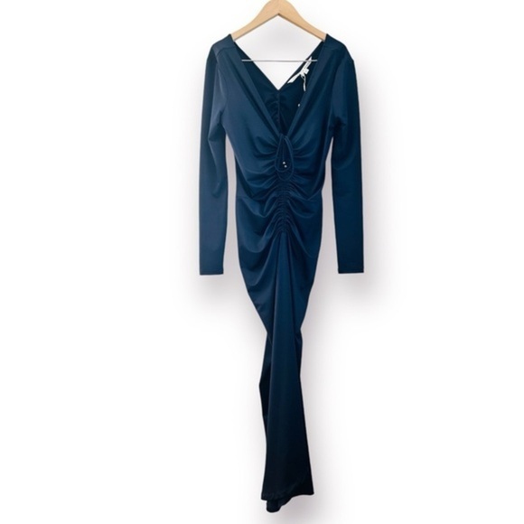 NEW Veronica Beard Dress Gilbert Ruched Long Sleeve V-neck navy blue with tags - Picture 2 of 7